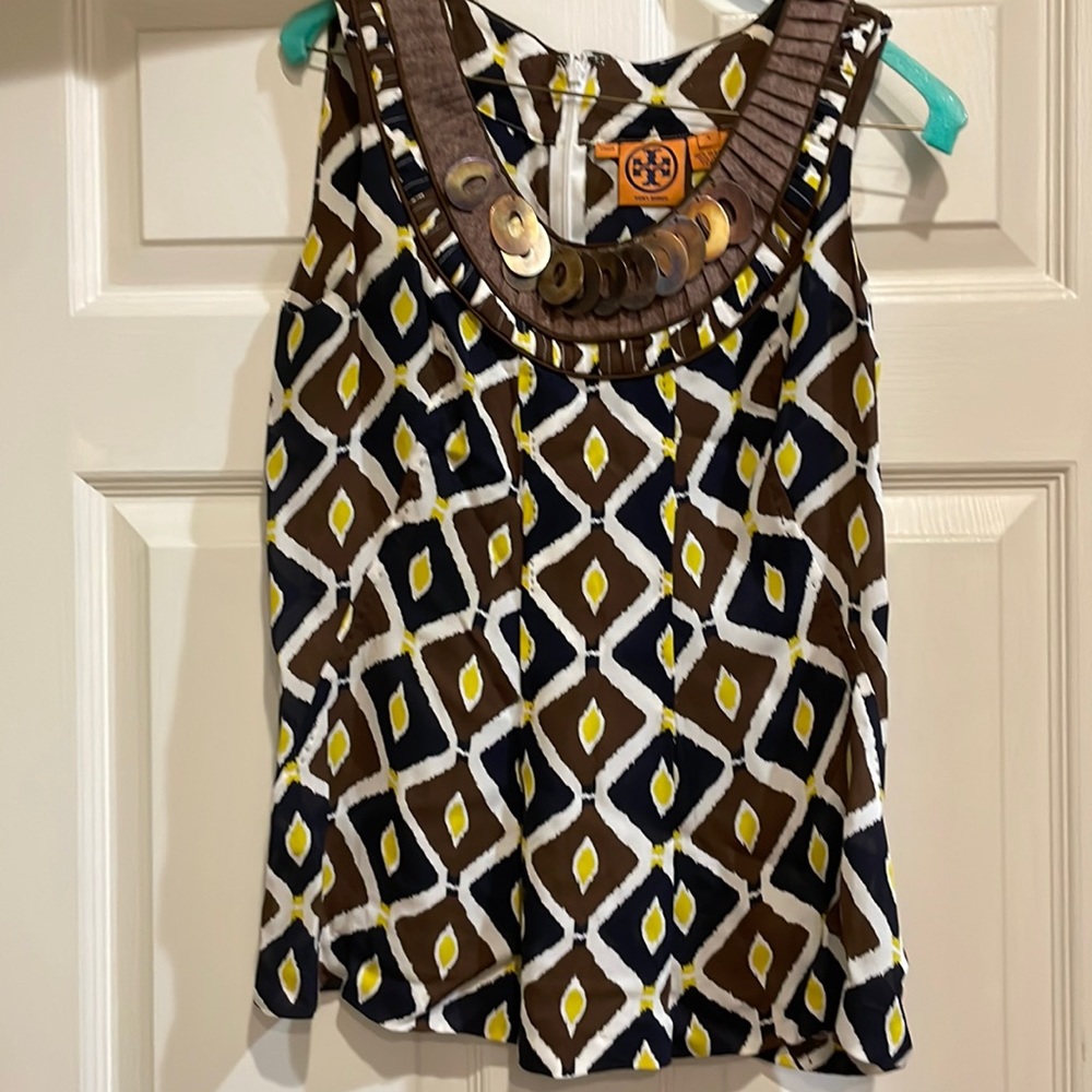 Tory Burch silk sleeveless blouse with metal detail